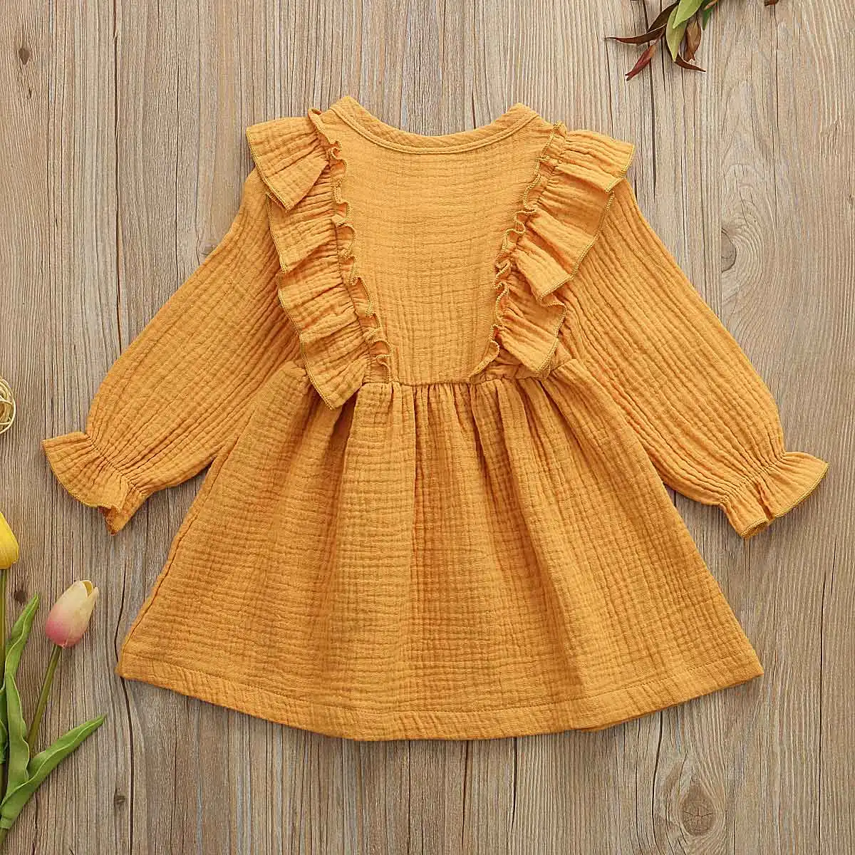Girl Dress 2019 Cute Toddler Baby Girls Kids Long Sleeve Ruffles Tutu Dresses Cotton Linen Clothes Outfits | Детская одежда и
