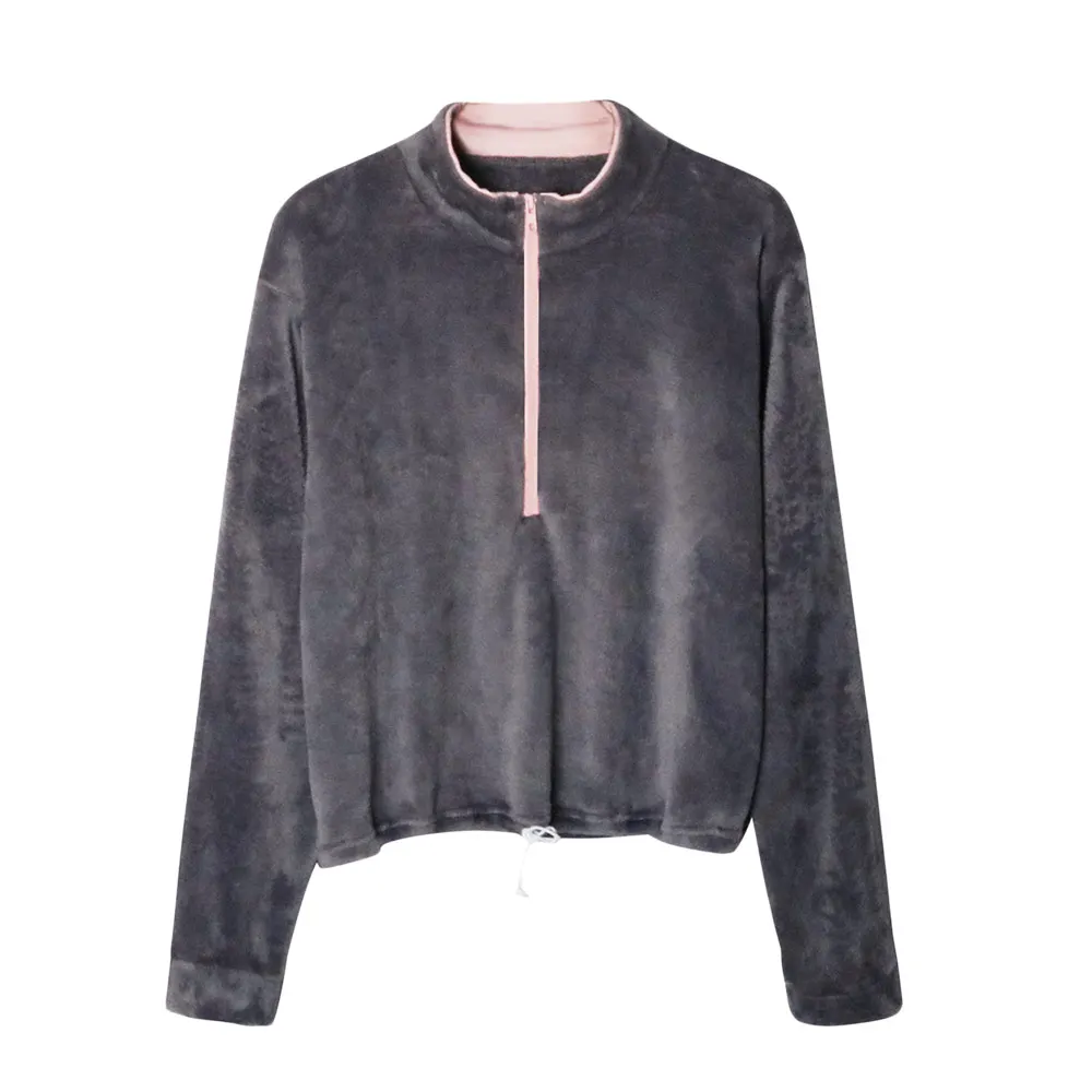 Зимний пуловер сексуальные свитшоты для женщин на молнии с кулиской