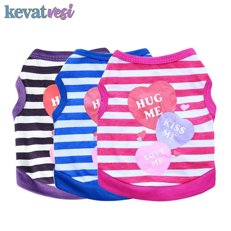 Полосатая футболка для собак повседневный жилет милый Принт Kiss Me хлопковая