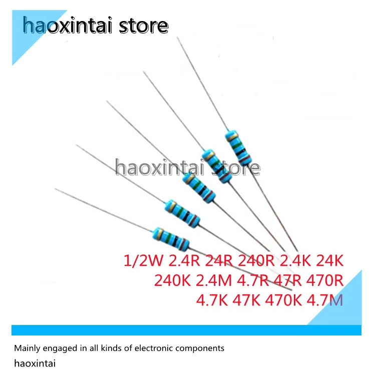 

500 шт. 1/2 Вт углеродная пленка сопротивление 5% 2.4R24R240R 2,4 K 24K 240K 2,4 M 4.7R 47R 470R 4,7 K 47K 470K 4,7 M четырехцветное кольцо сопротивления