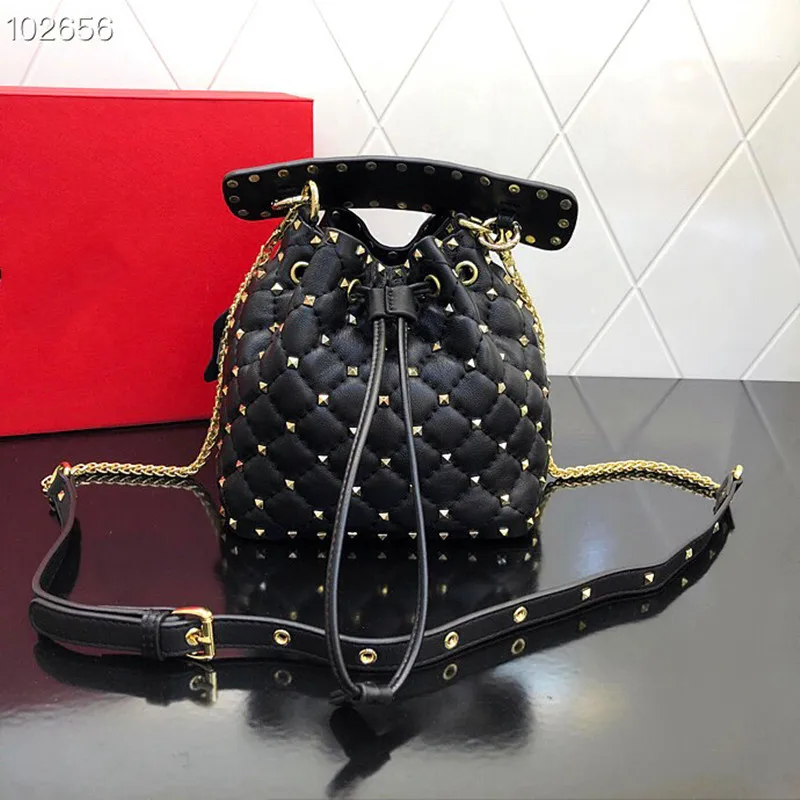 

Famous designer of women's bag Bucket Bag Black Soft Leather rivet single shoulder bag handbag chain bag