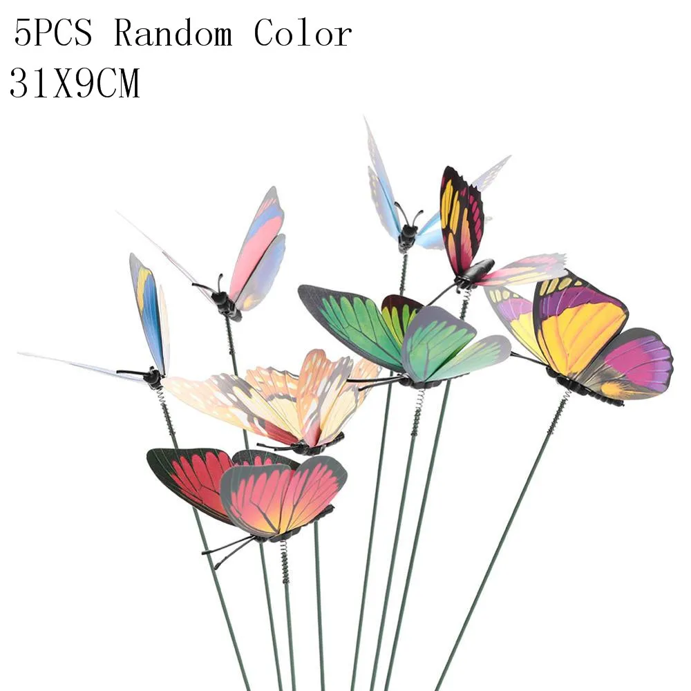 5pcs random color 1 упаковка бабочка садовый декор садовое украшение на палочках двор искусственные садовые насекомые наружный садовый газон ремесло 3D Цветочный Горшок - Color: 5pcs random color
