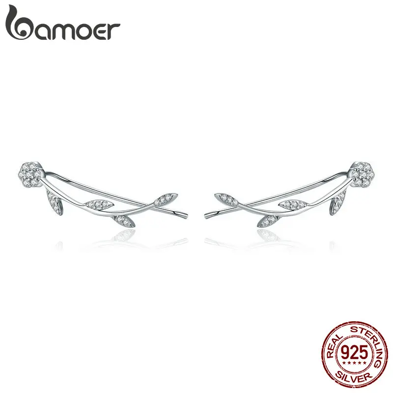 BAMOER, подлинные, 925 пробы, серебряные, прозрачные, CZ, цветок, дерево, листья, висячие серьги для женщин, прекрасные серебряные серьги, ювелирное изделие SCE266