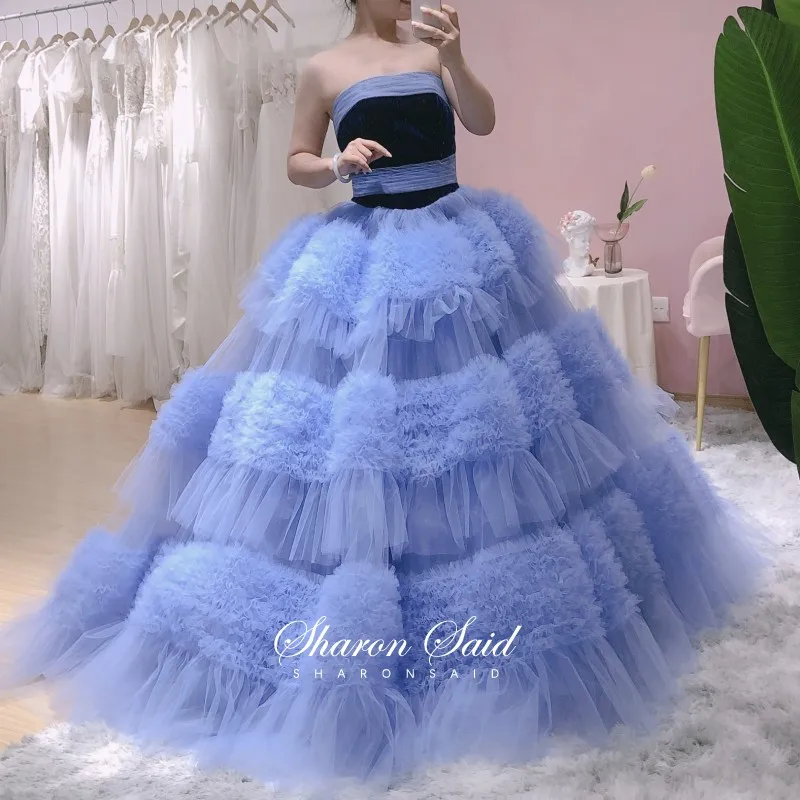 Светильник-Голубое Бальное платье платья для Quinceanera 2022 роскошное Тюлевое Пышное