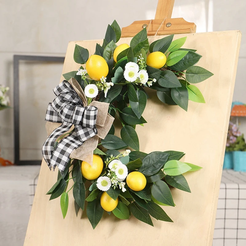 

Artificial Lemon Half Moon Shaped Wreath Spring Summer Wreath for Front Door Window Wall Wedding Party Home Decoration