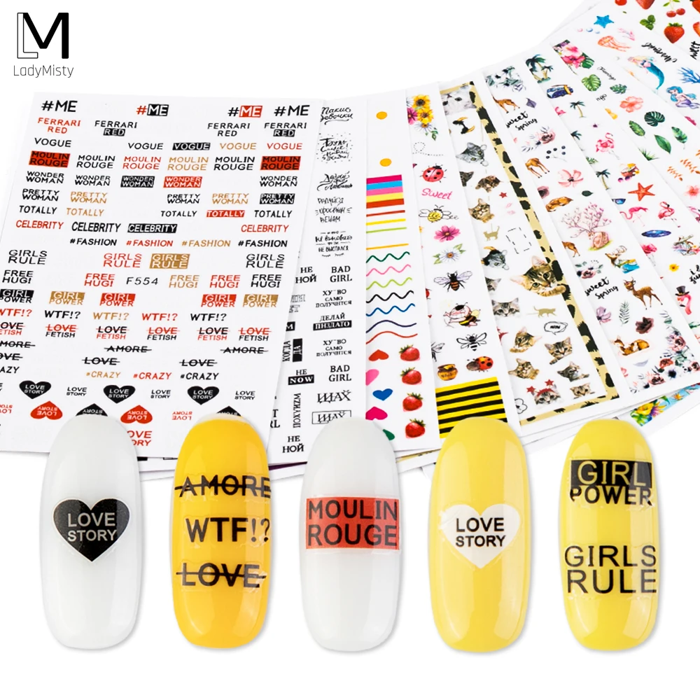 1 шт. 3D наклейки на ногти цветок Фламинго черного цвета с надписью и принтом в воды