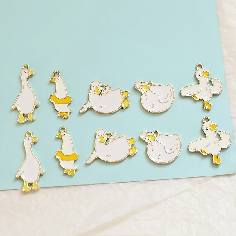 

Zinc Alloy Enamel Animal Goose Duck Charms Pendant 10pcs/lot For DIY Fashion Pendant Earrings Jewelry Making Accessories