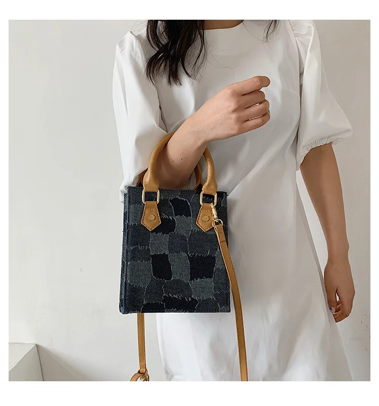 

2021 New Denim Hand-Held Small Square Bag Korean Version Simple Simple One-Shoulder Slant Cross Bag
