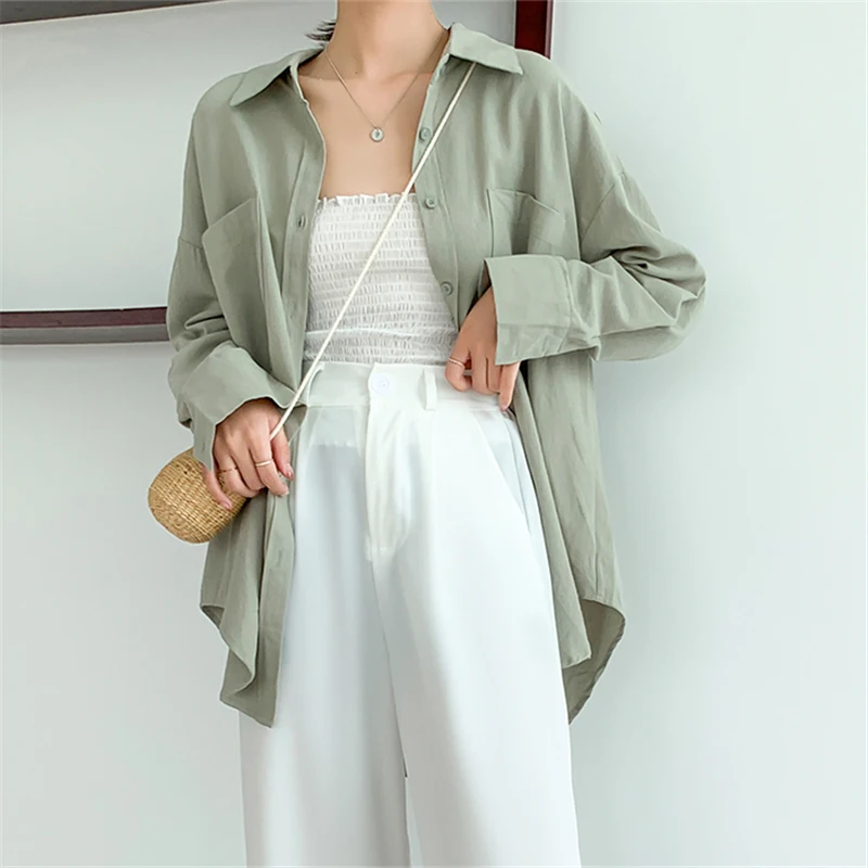 Белый Топы для женщин 2021 на осень-лето детская одежда с отложным воротником