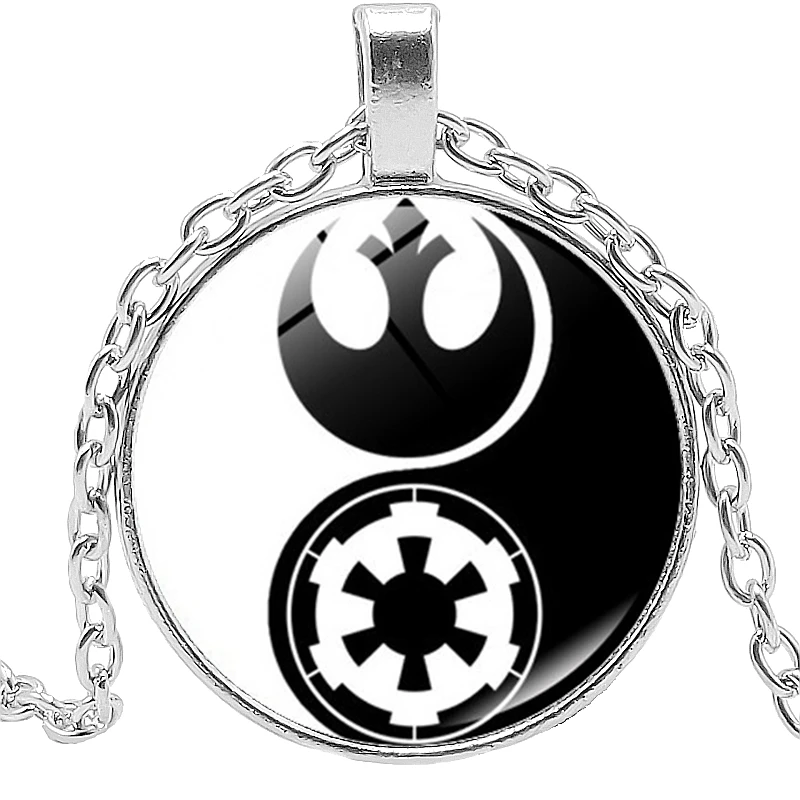 

2019 New Hot Art Charm Yin Yang Tai Chi Star Wars Pendant Round Photo Glass Cabochon Necklace Gift Ladies Sweater Chain
