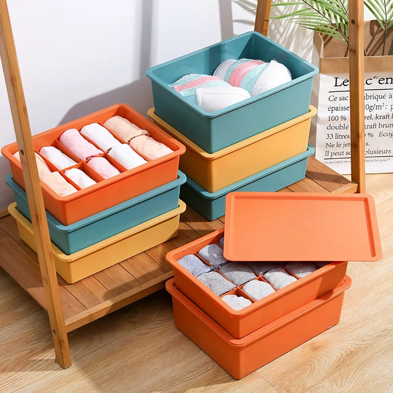 

1/10/15-Grid Household Plastic Underwear Organizers with Lid Dormitory Closet Bra Socks Drawer Storage Divider Boxes Container