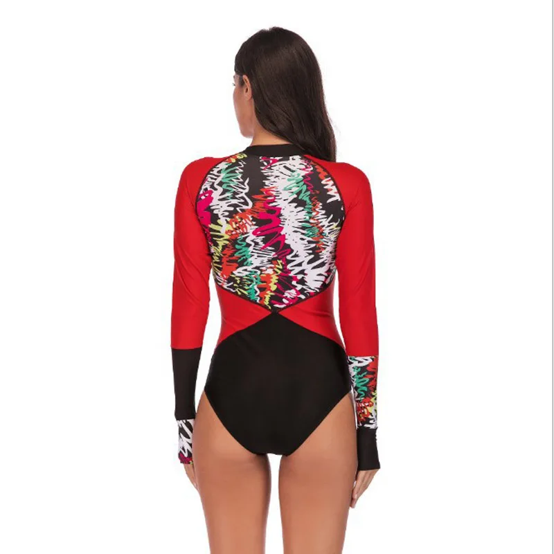 Плюс размер 5XL молния Rashguard женский цельный купальный костюм пуш-ап одежда для плавания с длинными рукавами купальный костюм для серфинга купальный костюм с бикини