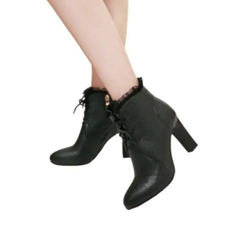 

Elegant Women Block Heel Outdoor Pointy Toe Lace Ups Office Work Ankle Boots
