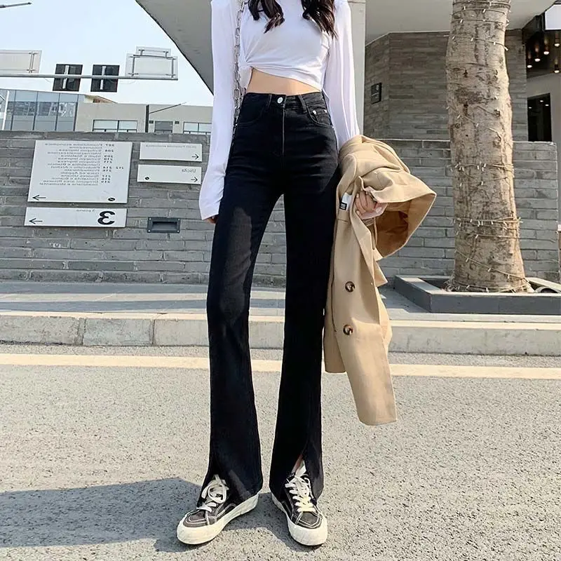 

High waist split jeans women's summer 2021 New Retro tall slim versatile floor length pants