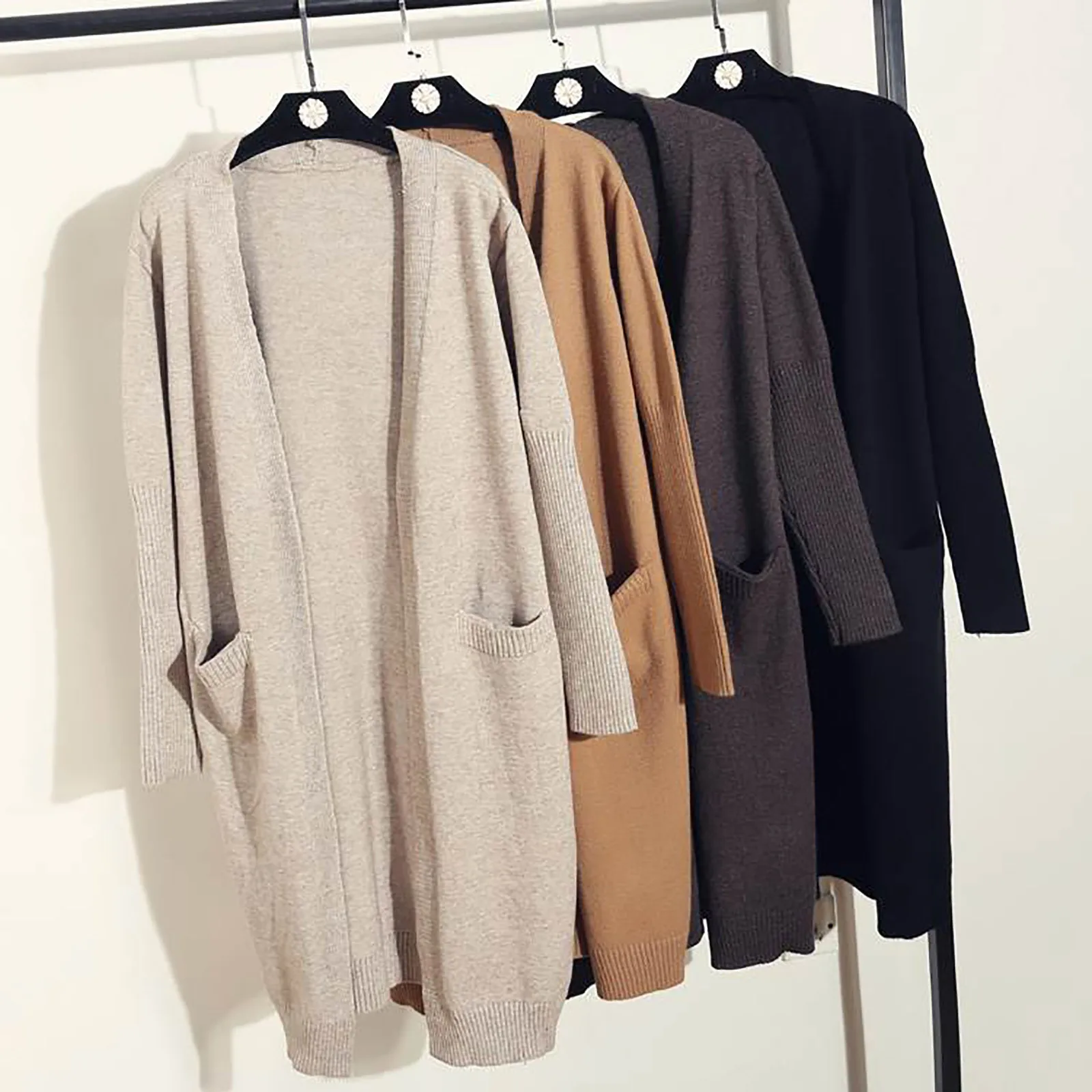 

Solid Women Cardigans Long Sleeve Loose Mid Length Knittwear Casual Sweater Cardigan Thin Knitted Coat Cardigan Джемпер Женский