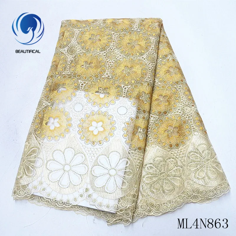 

Beautifical nigerian lace fabrics New arrival nigerian tulle lace for women 5yards embroidery lace fabric with stones ML4N863