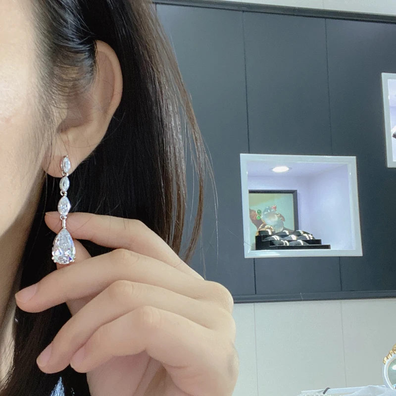 

Knobspin 100% 925 Sterling Silver Wedding Drop Earrings For Women Water Drop High Carbon Diamond Fine Jewelry Wholesale