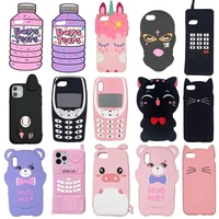 3d cartoon cat pig pill water bottle fashionable soft silicone phone case for iphone 12 11 pro max x xr xs max se 2020 7 8 plus