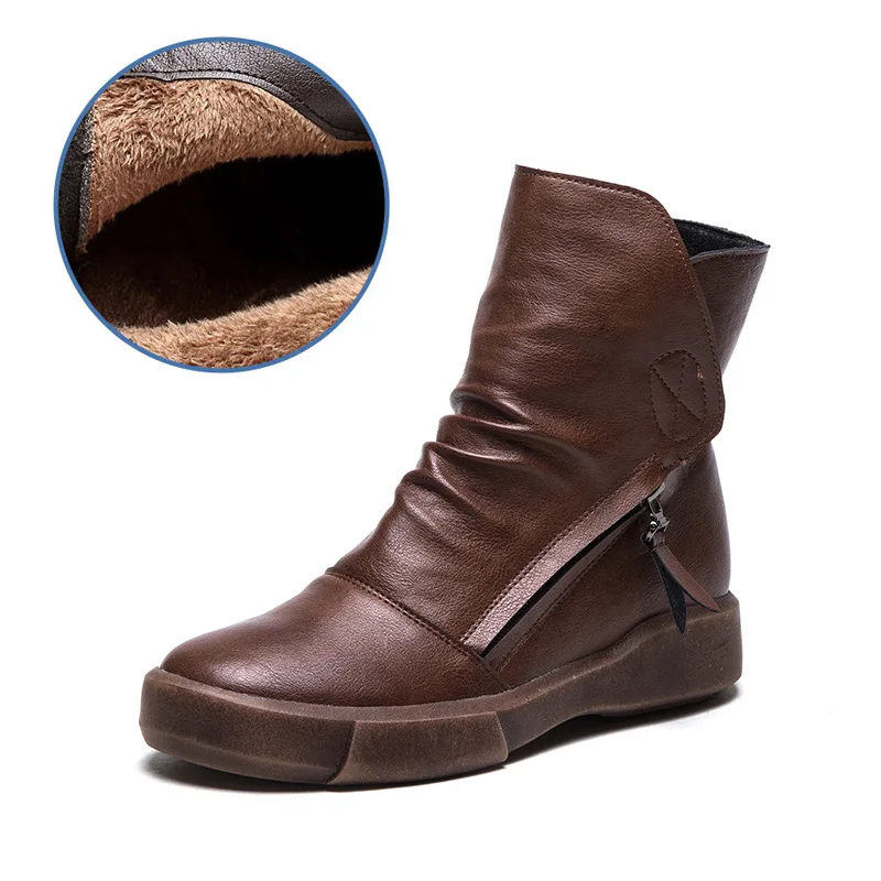 

Autumn and new plush British Short Boots winter 2021 Fashionable round head women's boots versatile flat bottom women's