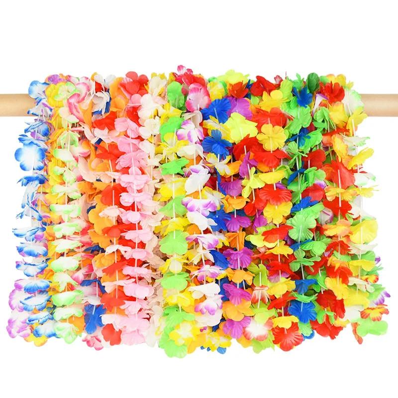 36-100pcs Hawaiian Artificial Flower Leis Garland Necklace Hawaii Luau Summer Tropical Party Decoration Wedding Christmas Wreath