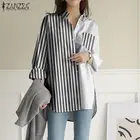 Блузка ZANZEA женская оверсайз с лацканами, Офисная рубашка с длинным рукавом, Повседневная блузка из 2021 хлопка и льна, на весну,