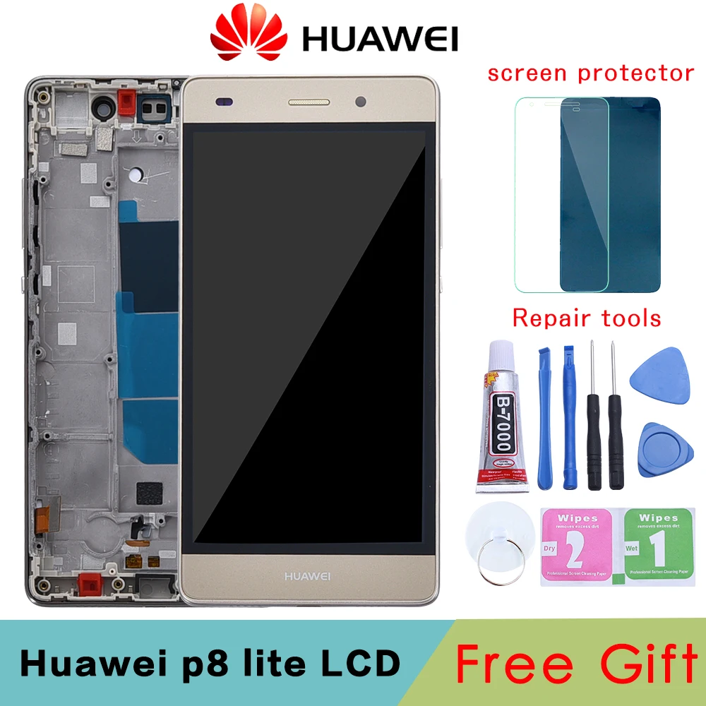 Huawei P8 Lite ЖК-дисплей кодирующий преобразователь сенсорного экрана в сборе с рамкой Замена ALE-L04 ALE-L21 для 5," huawei P8 Lite lcd