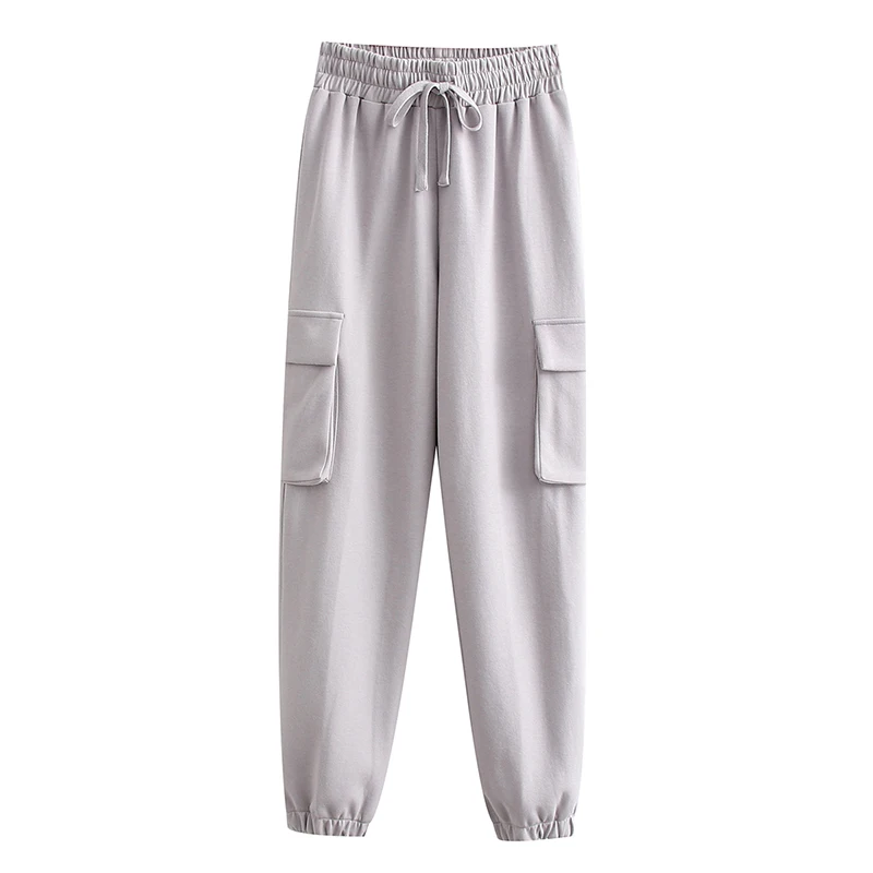 

ZXQJ Women 2021 Chic Fashion Cotton With Drawstring Side Pockets Cargo Pants Vintage High Elastic Waist FemaleTrousers Mujer