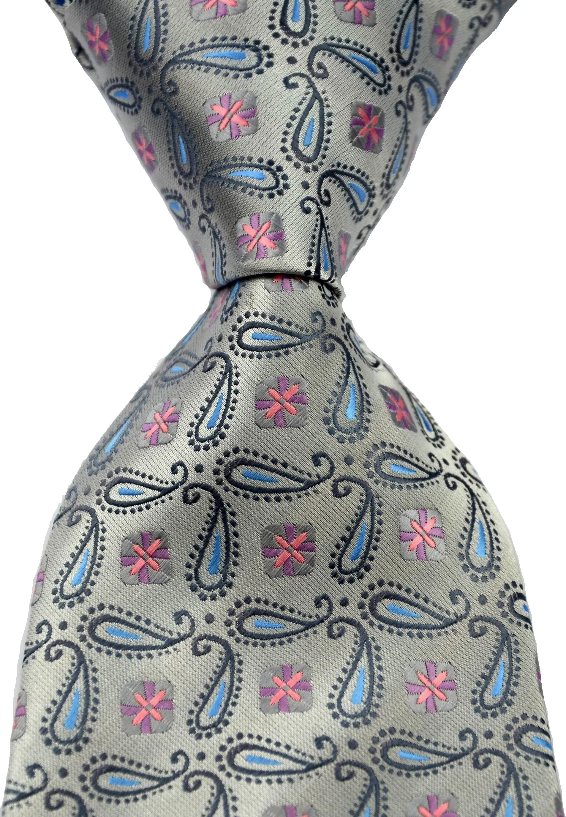 

Men's Floral Tie 100% Silk Paisley Pink Blue Jacquard Party Wedding Woven Fashion Design Necktie