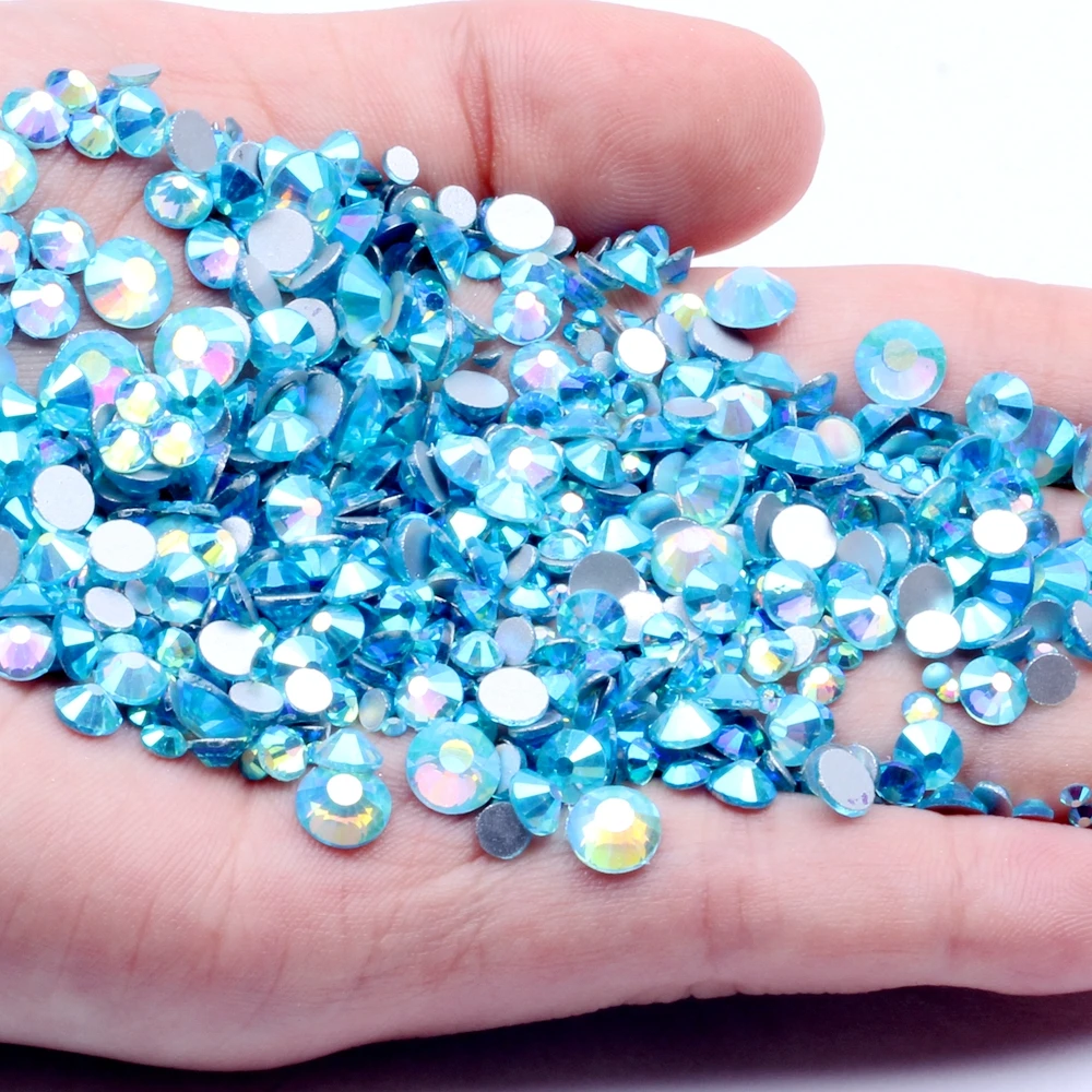 

Aquamarine AB Non Hotfix Crystal Rhinestones Facets Flatback Glue On Strass Diamonds Glass Chatons DIY Crafts Garments Supplies