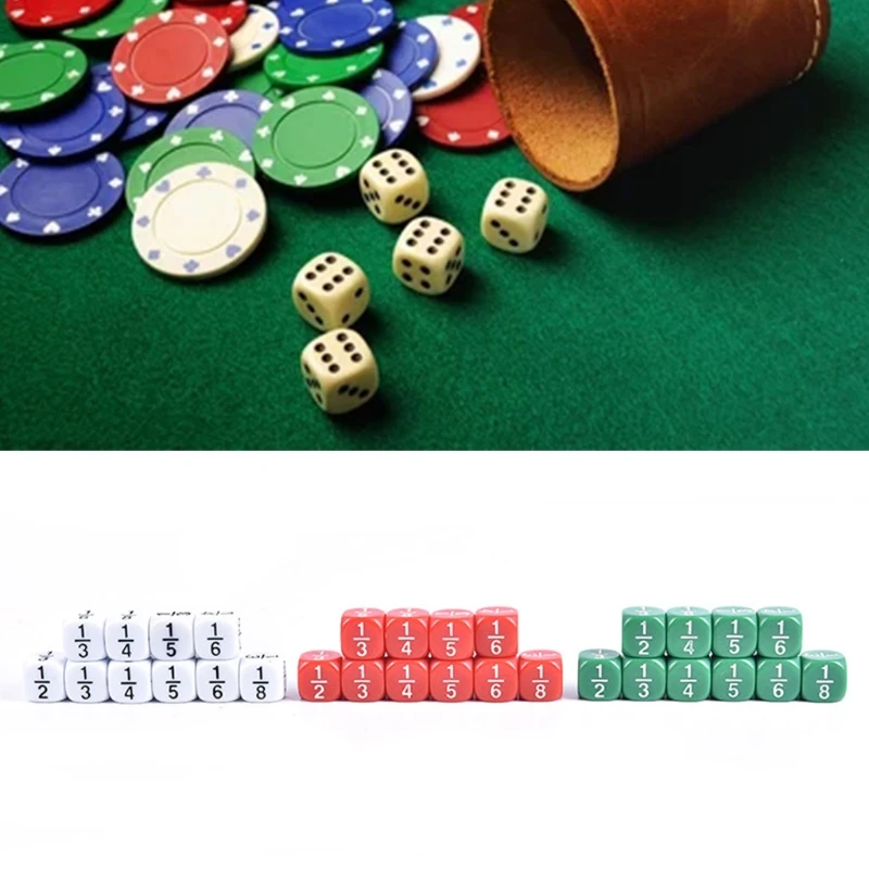 

10pcs Fractional Dice 16mm Acrylic Dice Number Dice Educational Kids Math Toys for Children Party Board Games