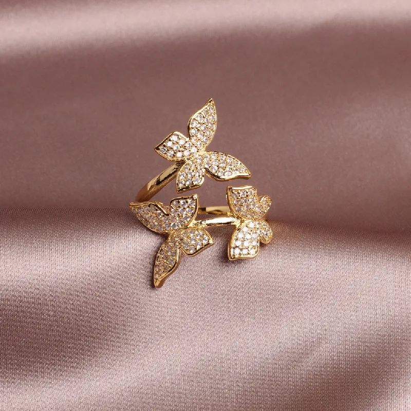 Новые аксессуары блестящие боковые обручальные кольца с кристаллами и бабочкой