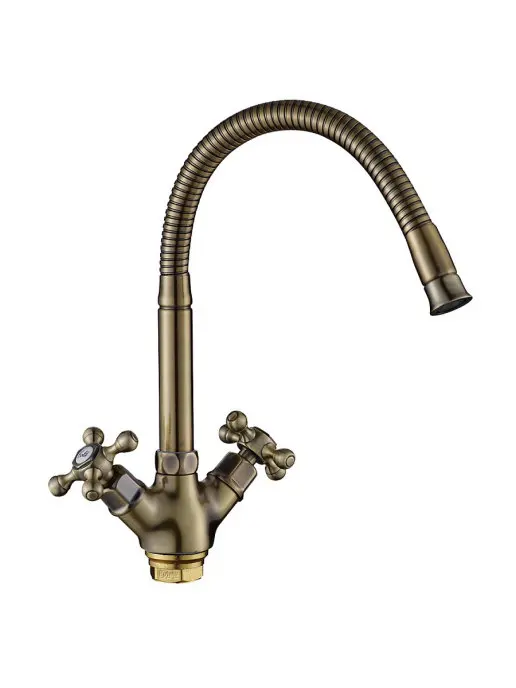POTATO Смеситель для кухни (мойки) с высоким гибким изливом бронзовый|Смесители