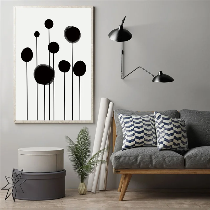 

Geometric Abstract Canvas Painting Black Ink Line Wall Art Poster and Print Pictures Noridc Minimalism Living Room Home Decor