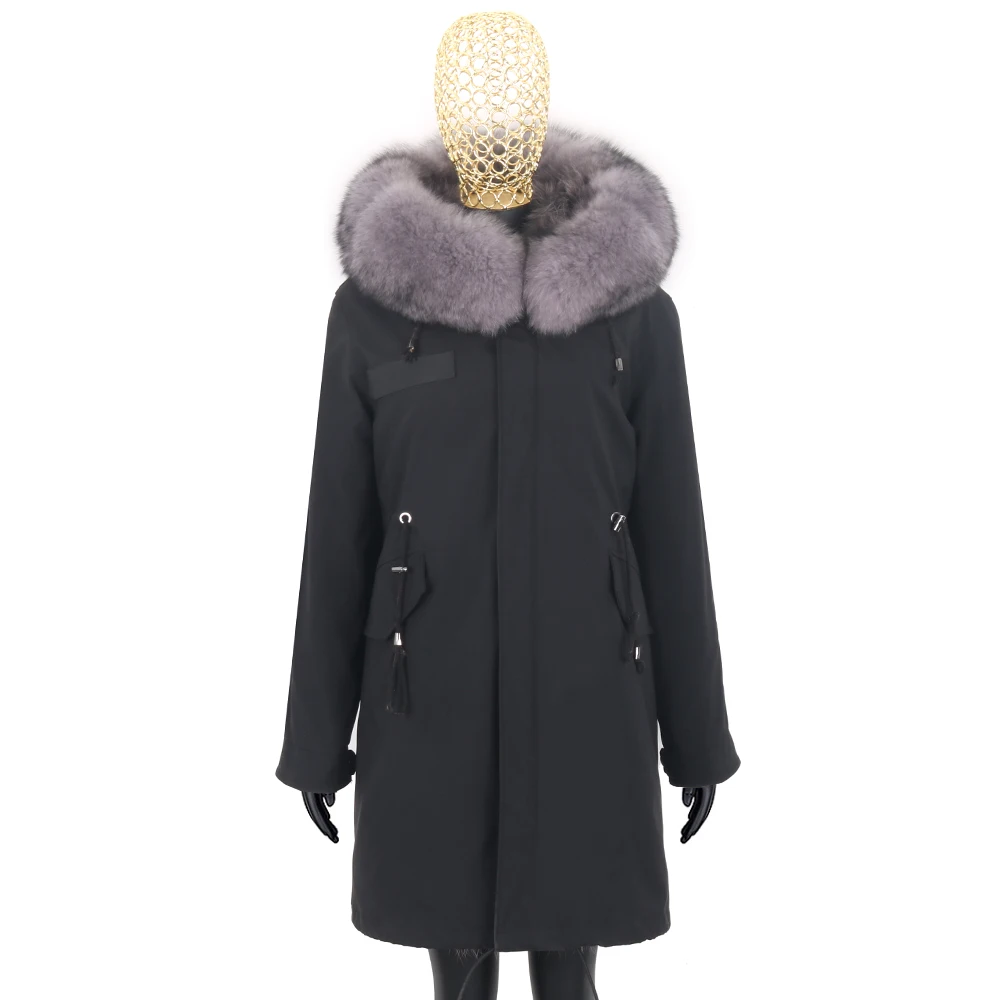 2021 Female Long Parka Real Fox Fur Collar Removable Thick Loose Fashion Coat Women Big Natural Fur Real Fur Coat Winter Jacket