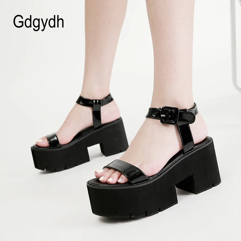

BYQDY Open Toe Sandals Heels Women Platform Thick Sole Black White College School Shoes For Girls Korean Style Top Quality