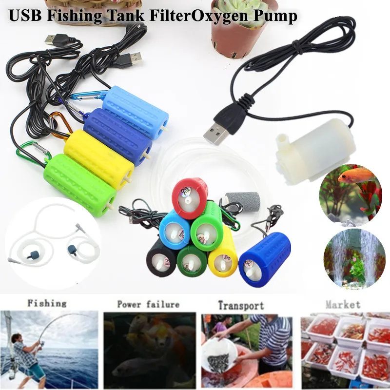 

7 Colors Mini Portable Aquarium Tank Accessories Ultra Silent USB Fishing Tanks Filter Air Compressor Oxygen Pump Fishing Gear