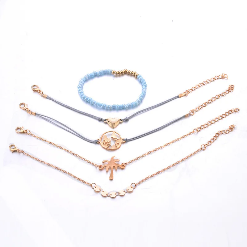 Sindlan 5 шт Простые Модные кокосовое браслеты с деревом Золото Круглый блестка