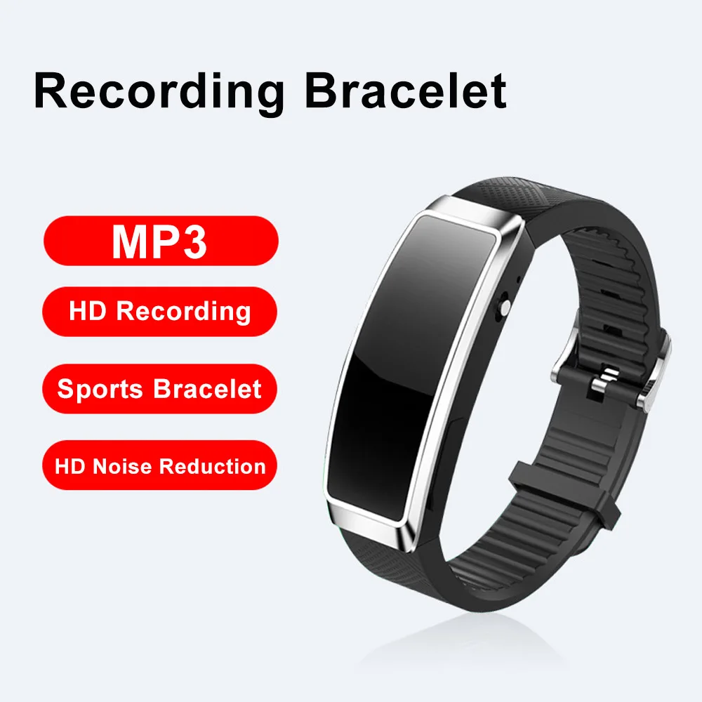 

Диктофон с браслетом, активируемый диктофон, мини-аудиозвук, портативный, для прослушивания музыки, MP3 проигрыватель, спортивный браслет, но...