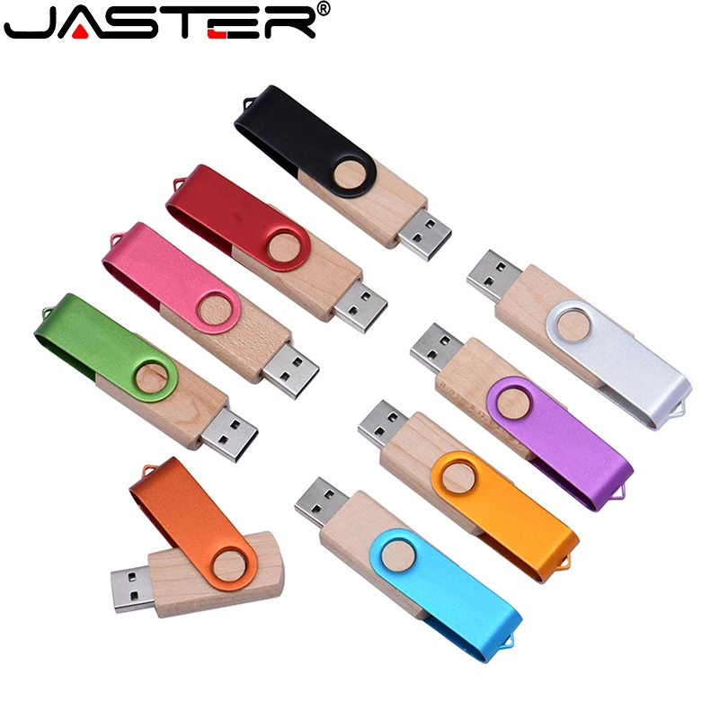 

JASTER Wooden Rotating USB+Flip BOX Flash Drive 2.0 64GB 32GB 16GB 8GB 4GB Memory Stick Photography Wedding Gifts 1PCS Free Logo