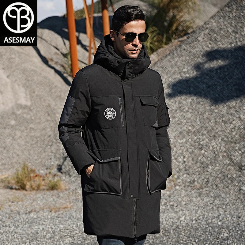 Мужской длинный пуховик с капюшоном Повседневная теплая парка из полиэстера
