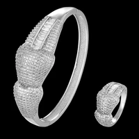 funmode luxury design baguette micro cz pave bangle ring jewelry sets for wedding bridal bijoux sets wholesale fs241