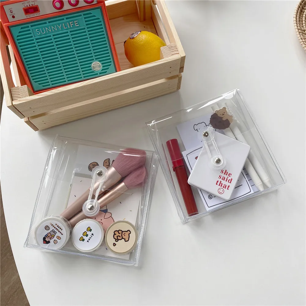Ins Smiling Face Cream Bear Folder Transparent PVC File Pocket Winding Storage Bag Large Capacity Notebook Pencil Stationery | Канцтовары