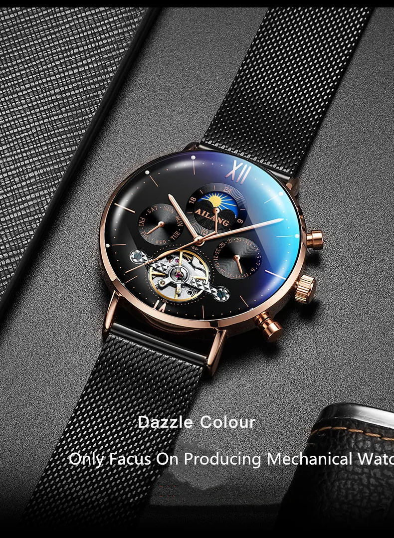 AILANG Relojes часы мужские наручные часы спортивные часы со скелетом 30 м водонепроницаемые автоматические механические часы из нержавеющей стали