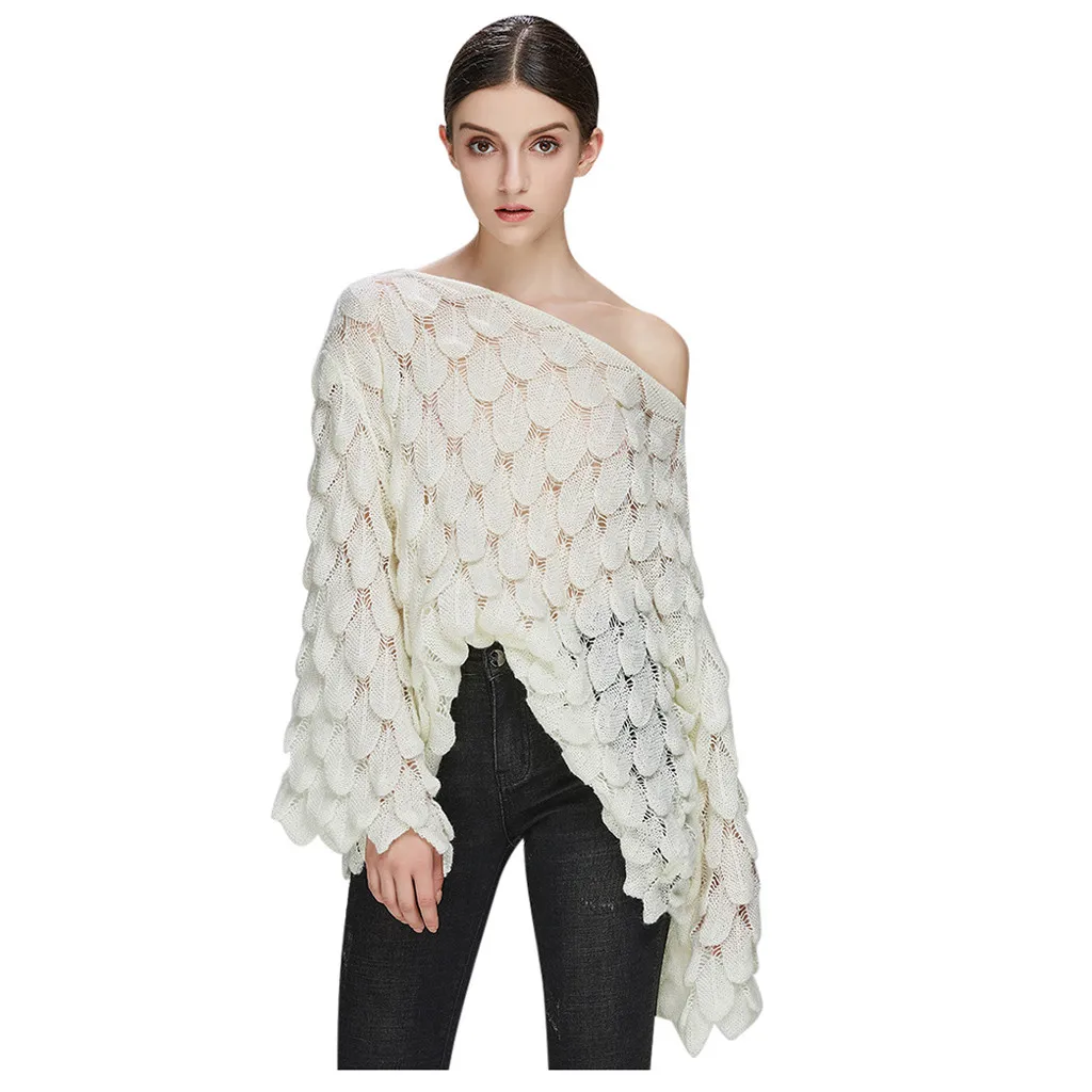 Oversized sweater women Fashion Winter Long Sleeve Feather Knit SLash Neck Off-Shoulder Sweater new high quality pullovers | Женская