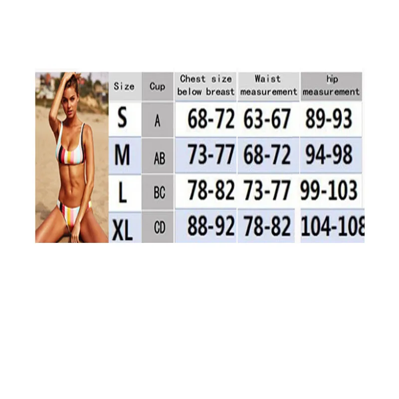 

Hot Sale Women Sexy Summer Bikini Set Push-up Padded Bra Rainbow Striped Swimwear Swimsuit Beachwear Bathing Suit