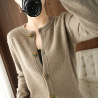 dy spring and autumn new cashmere sweater woman o neck 100 pure wool slim solid color cardigan knitted base sweater