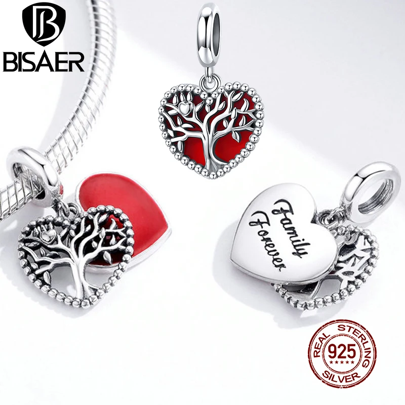 Подвеска в виде сердца BISAER Tree of Life из стерлингового серебра 925 пробы с красной
