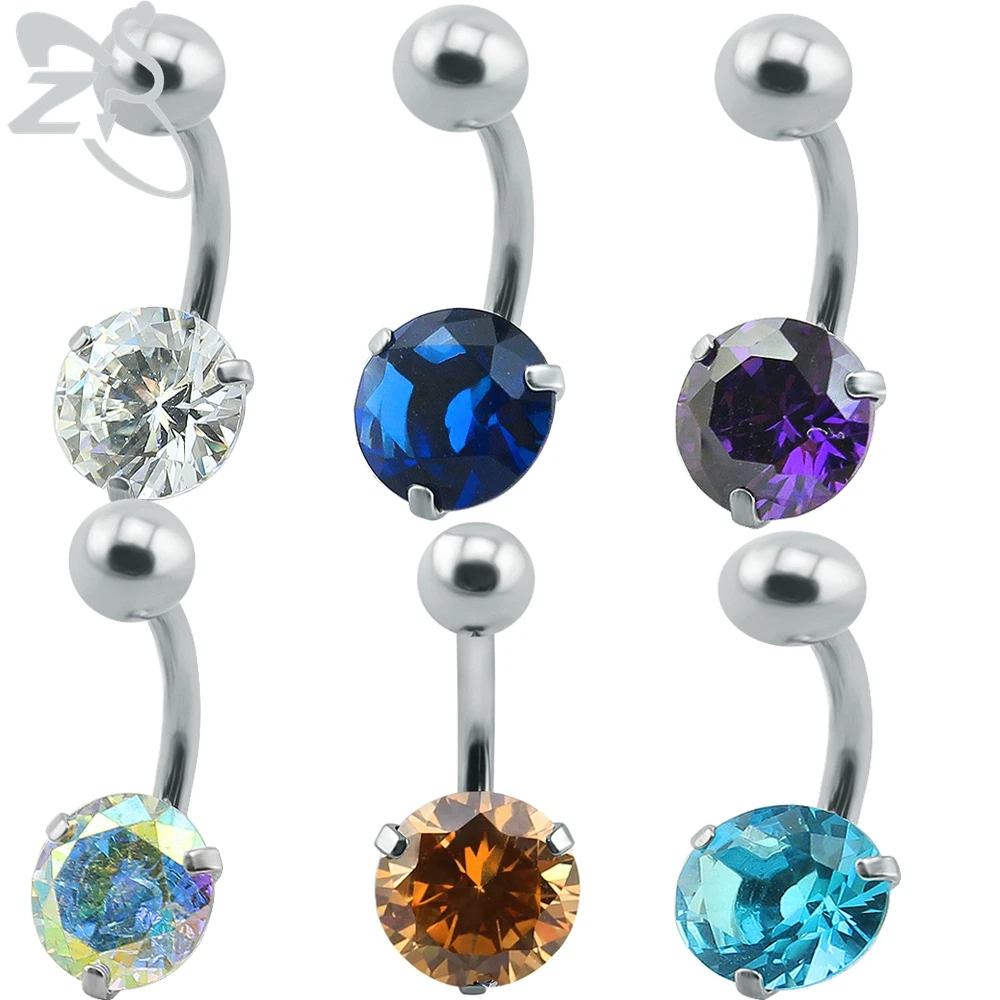 Кольцо для пупка из хирургической стали с кристаллами|Украшения тела| |