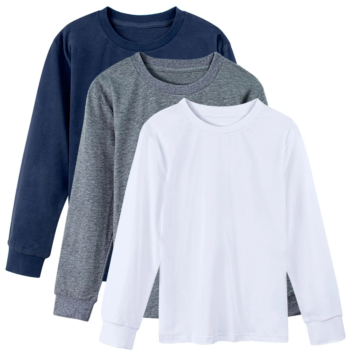 White Grey Navy blue Детские рубашки с длинными рукавами для мальчиков, простая футболка для девочек-подростков, зимние теплые Плотные хлопковые пустые майки, детская плотная футболка - Цвет: White Grey Navy blue