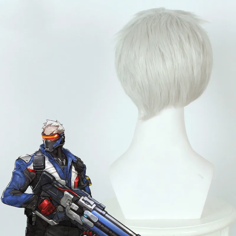 Короткие Серебристые термостойкие синтетические волосы Game OW Soldier аксессуары для